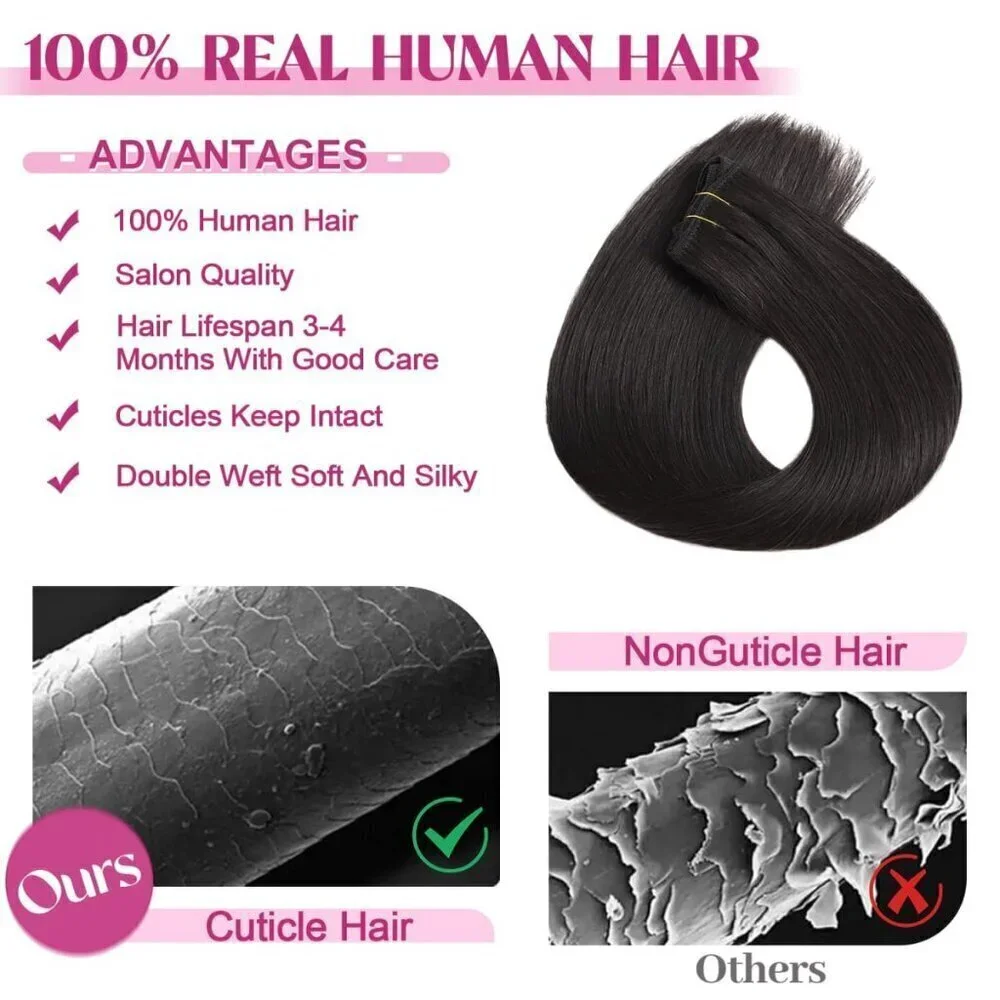 Clip in Hair Extensions Real Human Hair, 20 Inch 105g 100% Remy Human Hair Clip
